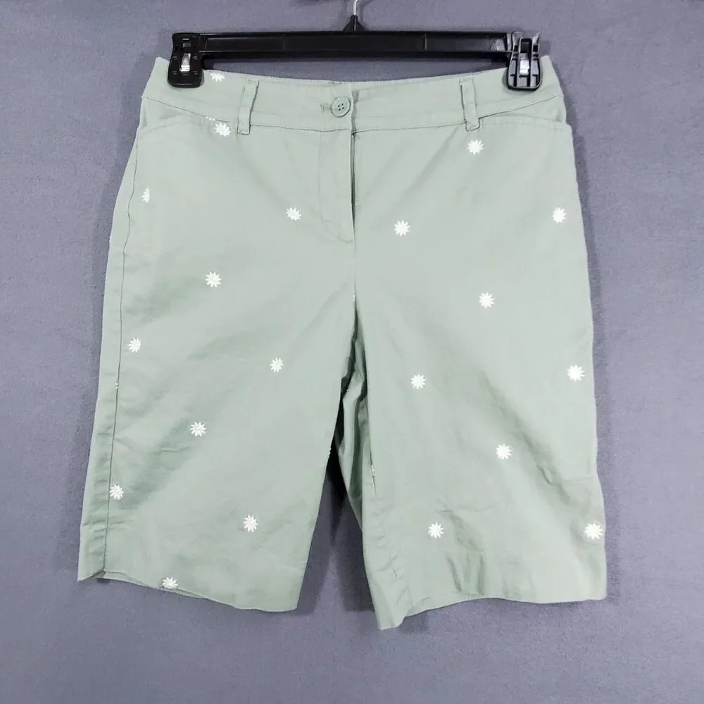 Talbots Shorts Womens Size 4 Green Daisy Print Cotton Blend